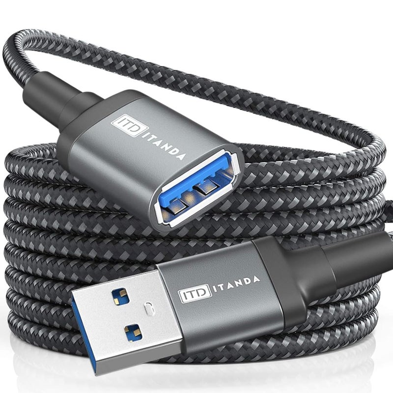 ITD ITANDA 15FT USB Extension Cable USB 3.0 Extension Cord Type A Male to Female 5Gbps Data Transfer for Keyboard, Mouse, PlayStation, Xbox, Flash Drive, Printer, Camera and More, Grey - Image 1